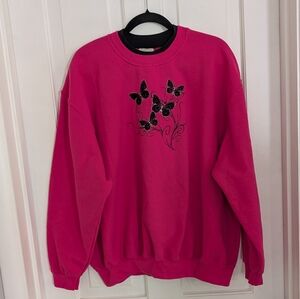 VTG Topstitch Womens Cozy Sweatshirt SIZE 3XL Butterfly Rhinestones Comfort Pink